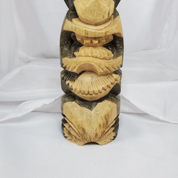 Hawaiian Tiki Totem 14.5" Hibiscus Wood Hand carved Intricate Tribal Design - Picture 4 of 15